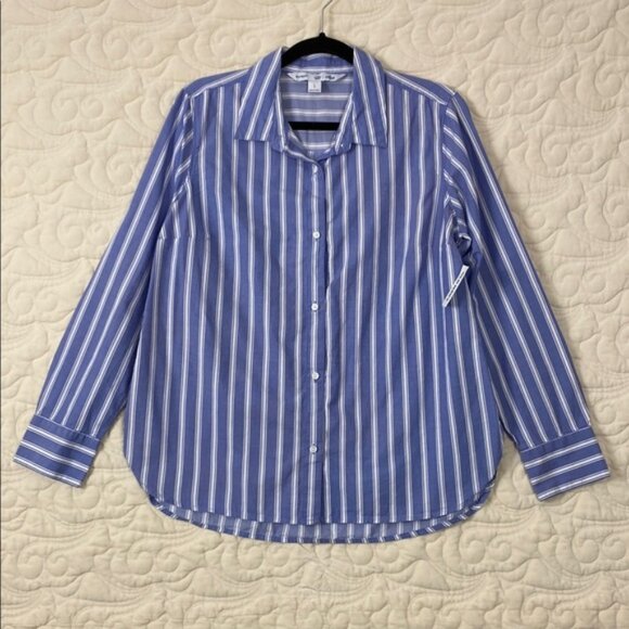 Old Navy Tops - NEW Old Navy The Classic Shirt Blue White Stripe Button Down Cotton Sz Large
